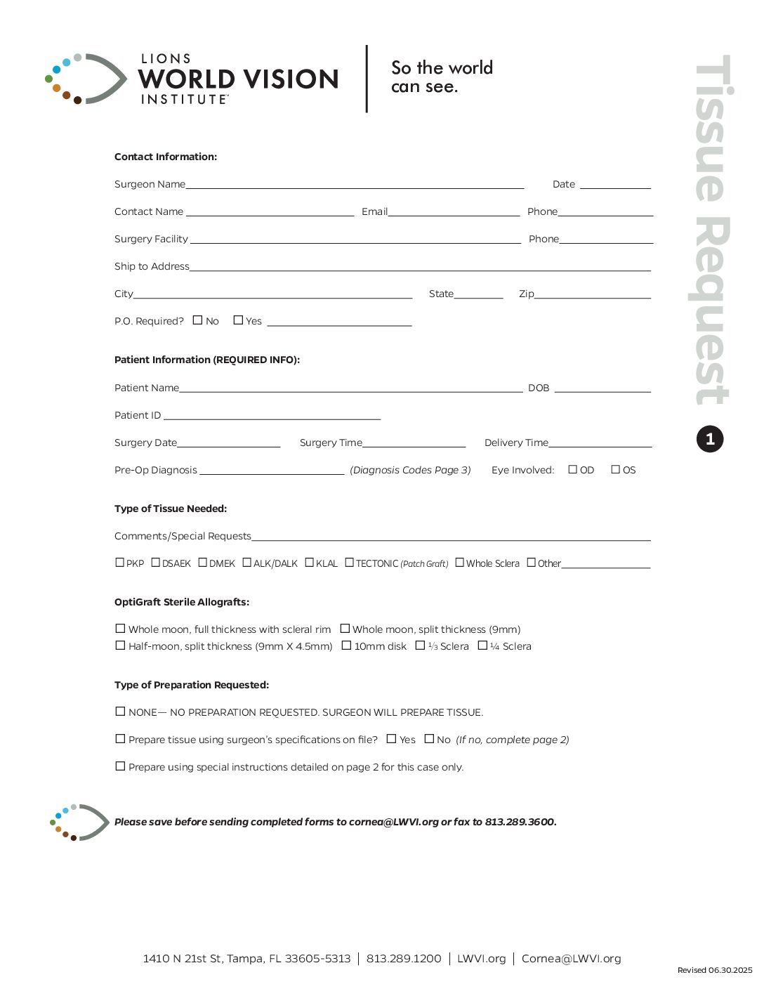 Click to open the Tissue Request file