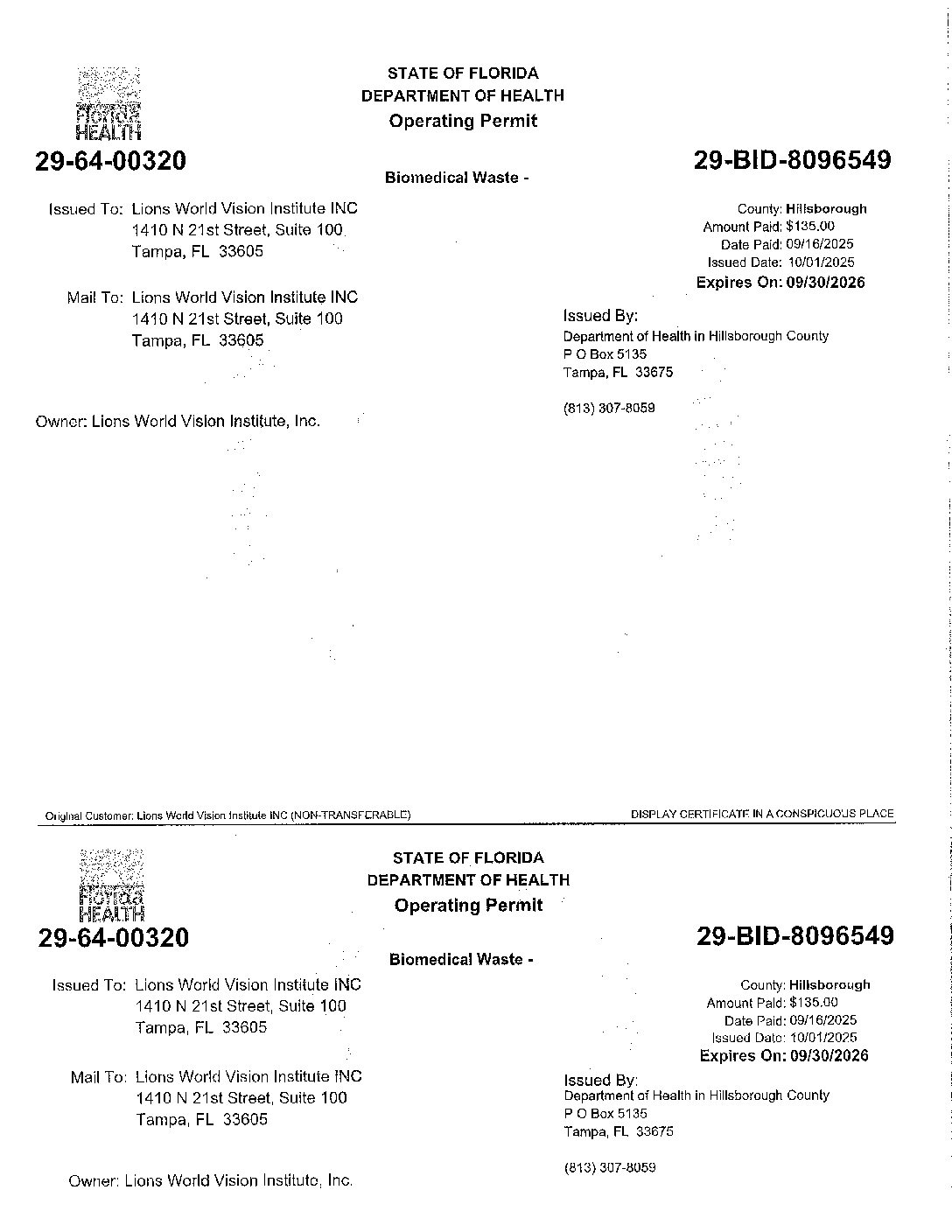 Click to open the State of Florida Department of Health Operating Permit file